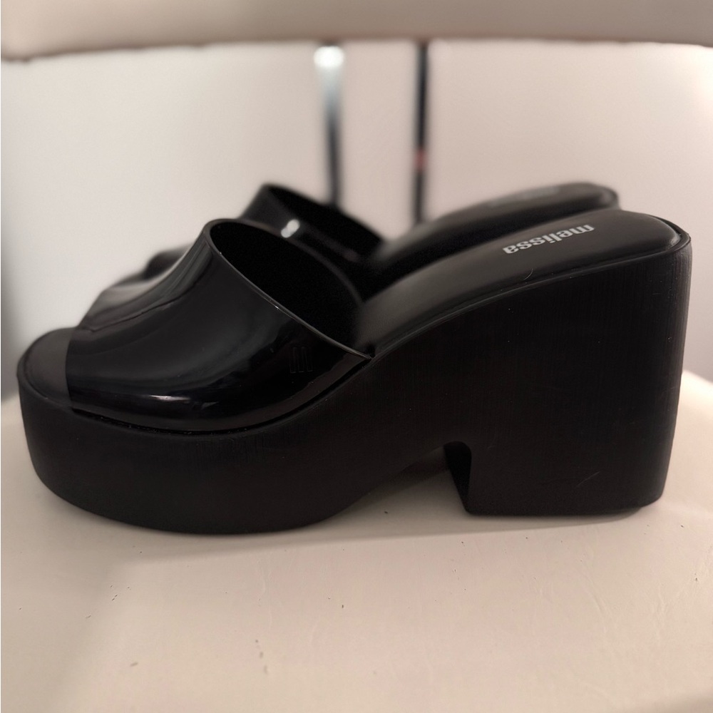 Melissa POSH Glossy Black Platform Slide Sandals